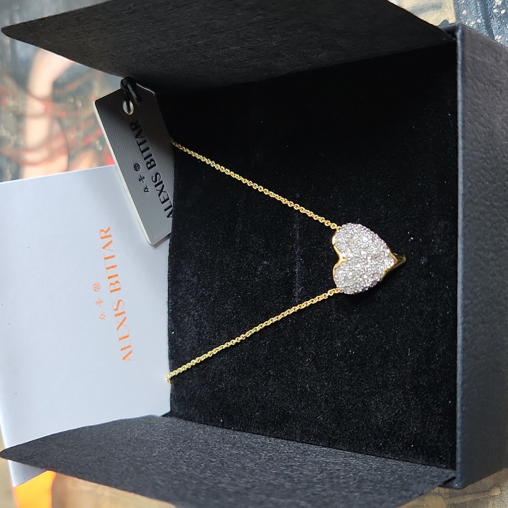 NWT Alexis Bittar Necklace W/ Crystal Dripping Heart Stationary Pendant 18in.